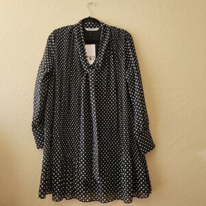 ZARA NEW Polka dot pleated MINI dress long sleeves 4-button cuffs Size Small